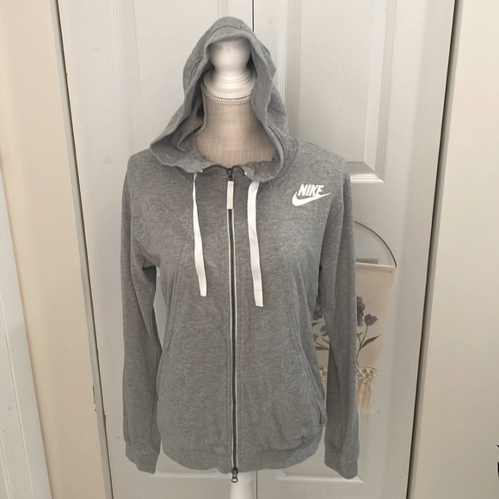 Nike Grey and White Full Zip Hooded Jacket